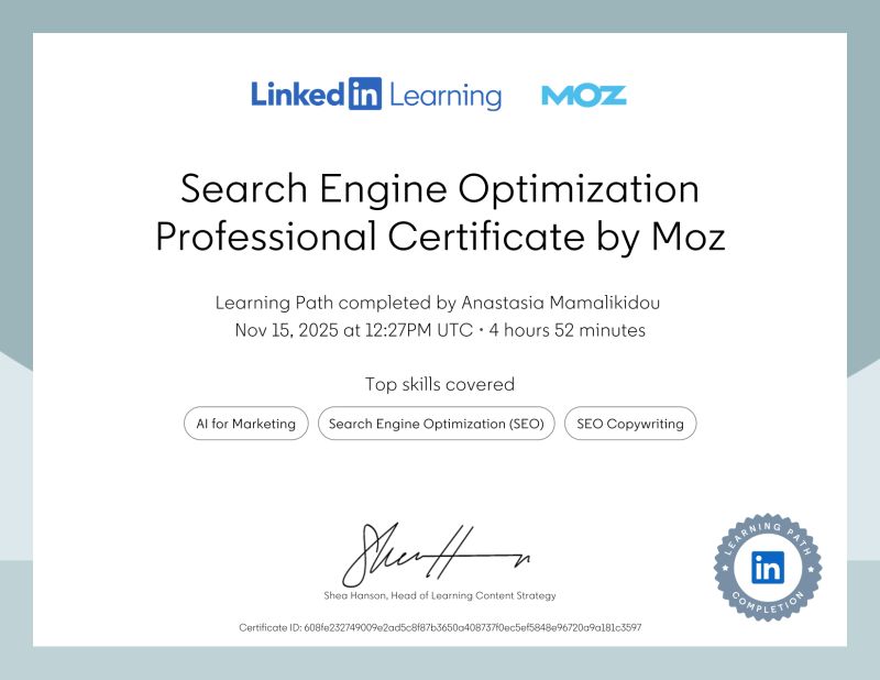 Search Engine Optimization Professional Certificate by Moz